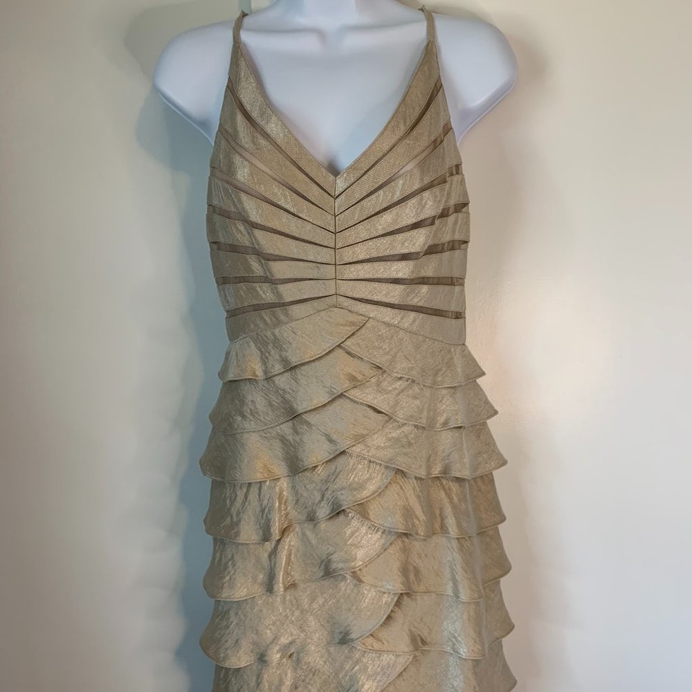 Adrianna Papell Occasions Tiered Layer Ruffle Dress Champagne Gold Size …